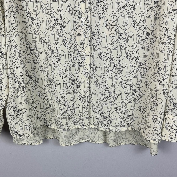 Olsen Cream and Black Stylish Artistic Face Design Long Sleeve XL Blouse - Picture 9 of 13